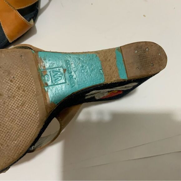 Stubbs & Wootton wedge sandals Denim sandal  EU 38 US 8 Blue tan  Jean 4” heel